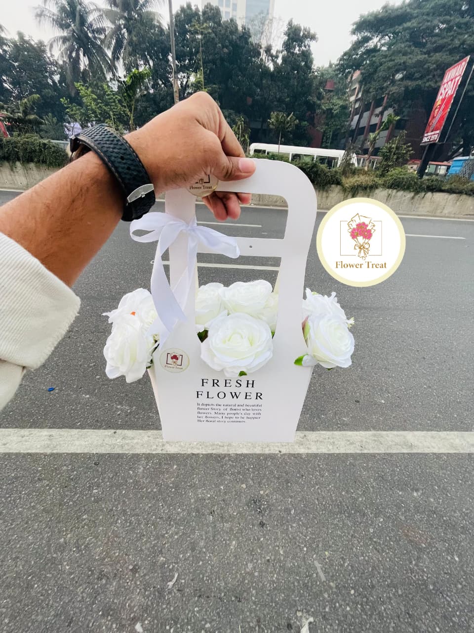 WhatsApp Image 2025-12-27 at 6.52.06 PM 🤍 Artificial White Rose Floral Basket – Elegant, Everlasting & Graceful - Image 1